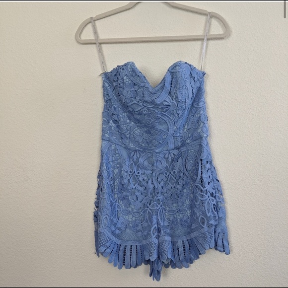 Lovers + Friends Kira Blue Lace Strapless Romper - Picture 2 of 7